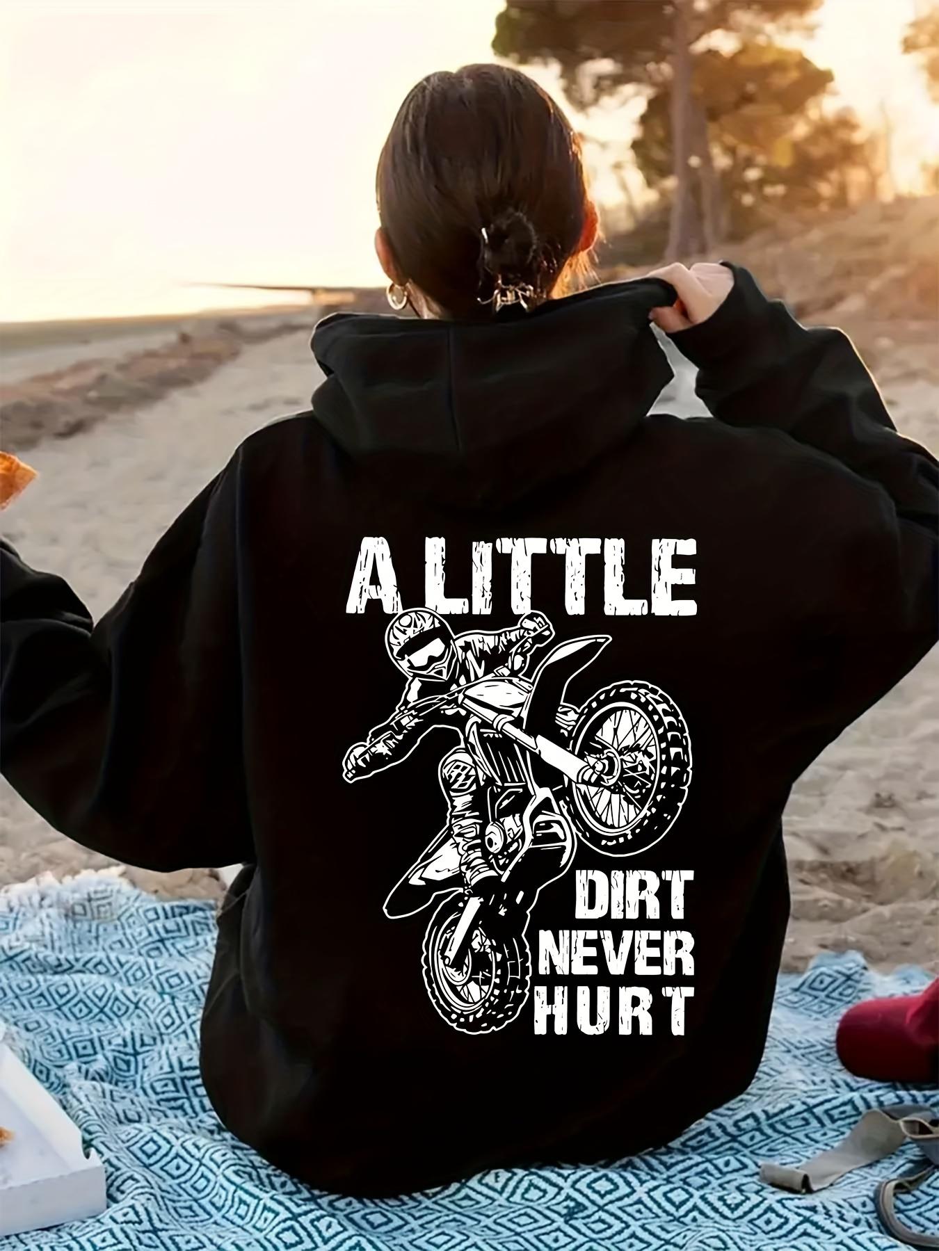 Motorrad-Enthusiast Street Element Herren Hip Hop Sport-Hoodie, Abgenutzte Schrift Dirtbike-Muster und Spruch Rückendruck, Weiches Lockeres Tägliches Sportoberteil M schwarz