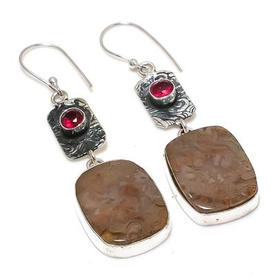 Natural Laguna Lace Agate,Rubillite Stone 925 Sterling Silver Earring 2.56" I6Z09