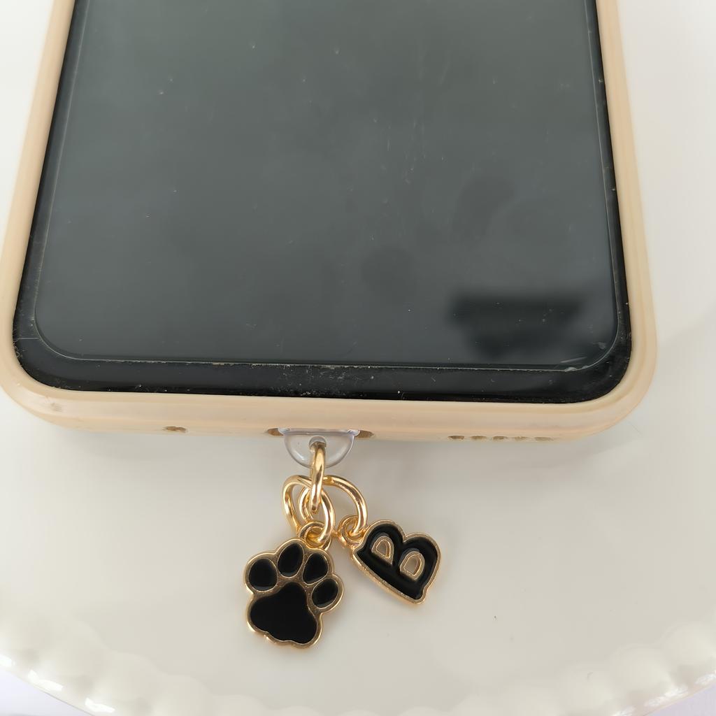 1 Black Cat Paw Animal-shaped Phone Dust Plug with Letters, Suitable for IPhone/Type-C Interface Dust Plugs, DIY Phone Decoration and Protection