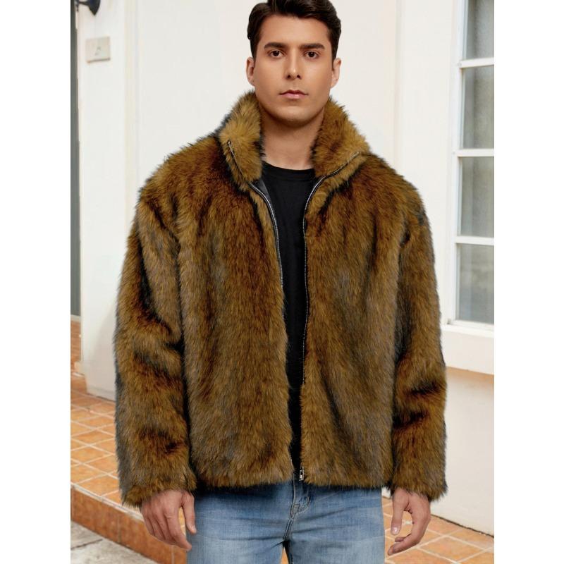 00 Men's stand-up collar short imitation fur jacket thermal imitation fox fur jacket