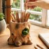 Forest Style Desk Decor Frog Tree Storage Tube, 3D Printed Realistic Stump Container, Biodegradable Pla Organizer Functional Pen Holder for