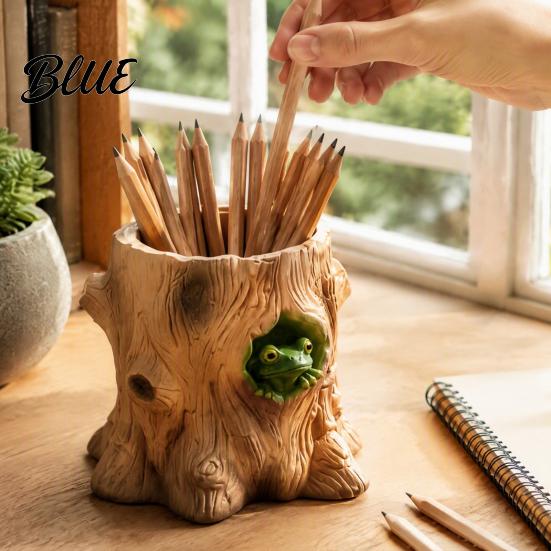 Forest Style Desk Decor Frog Tree Storage Tube, 3D Printed Realistic Stump Container, Biodegradable Pla Organizer Functional Pen Holder for