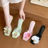 2025 Summer New Square Head Female Flower Slippers High Heels European and American Style Beautiful Color Thin Heel Fashion Fairy Cool Slippers