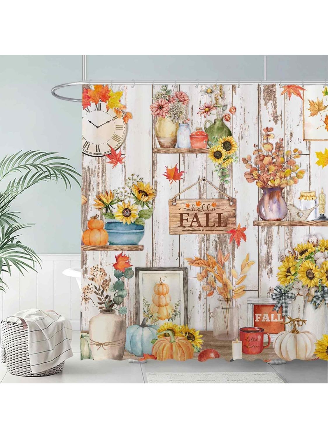 

Autumn Vintage Country Shower Curtain For Bathroom Set Rustic Wood Fall Pumpkin Leaves Decor Farmhouse Home Bath Decorations W60H190(CM)-1 Pcs