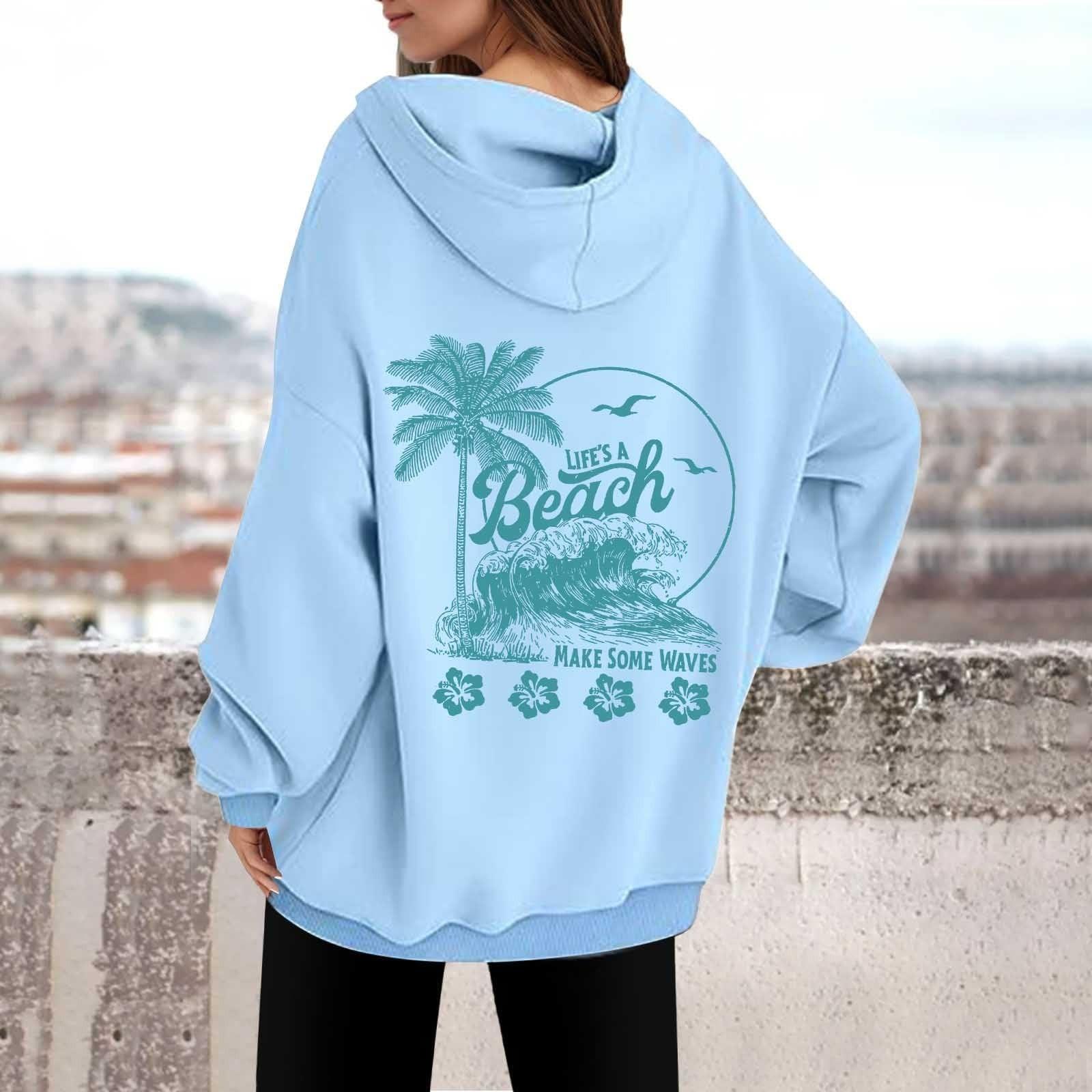 

Женская толстовка с капюшоном и круглым вырезом с длинным рукавом и принтом от A BEACH MAKE SOME WAVES XXXL