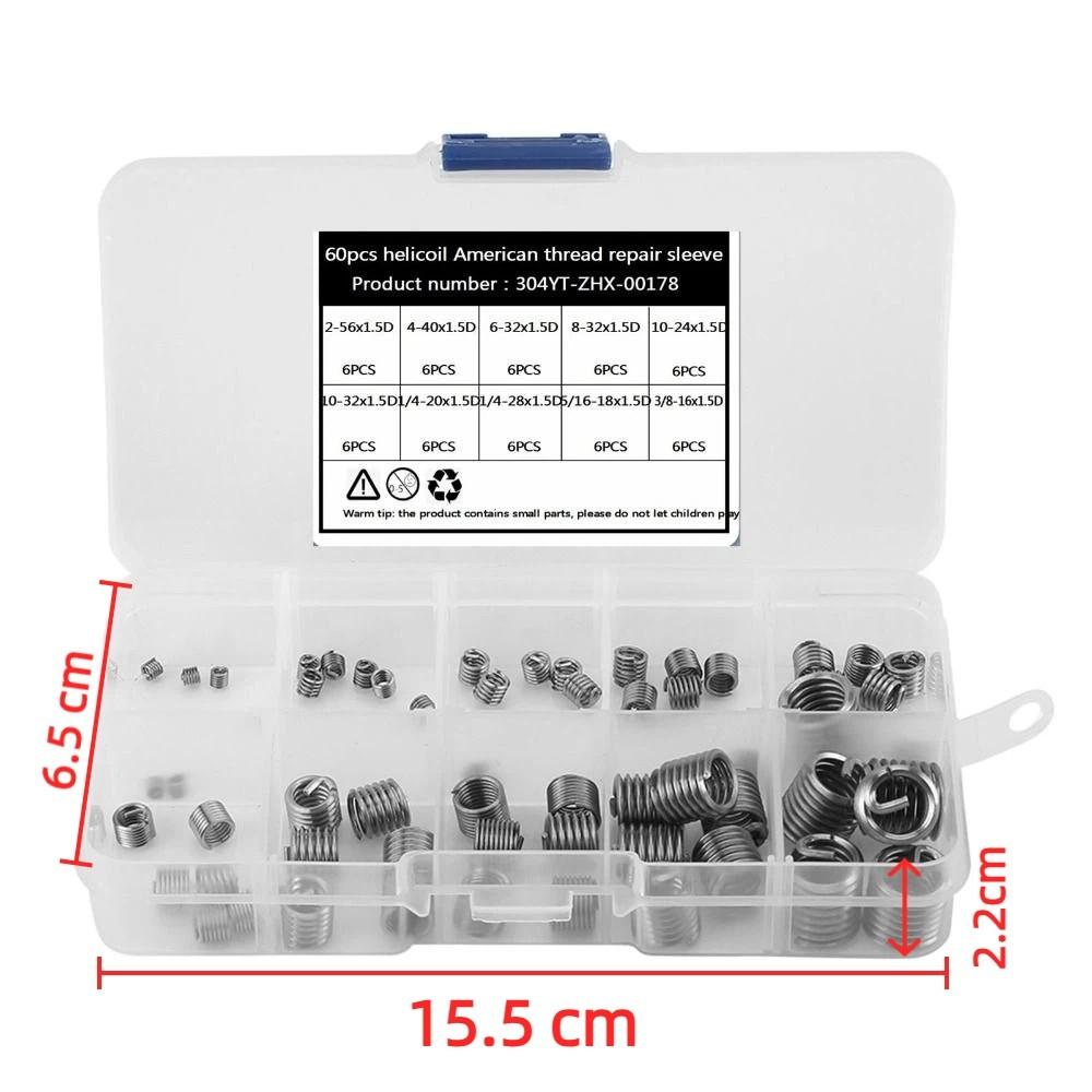 60Pcs 304 Stainless Steel Thread Repair Insert Kit With Storage Case / Plastic Box Helicoil Set / Helicoil Type Insert