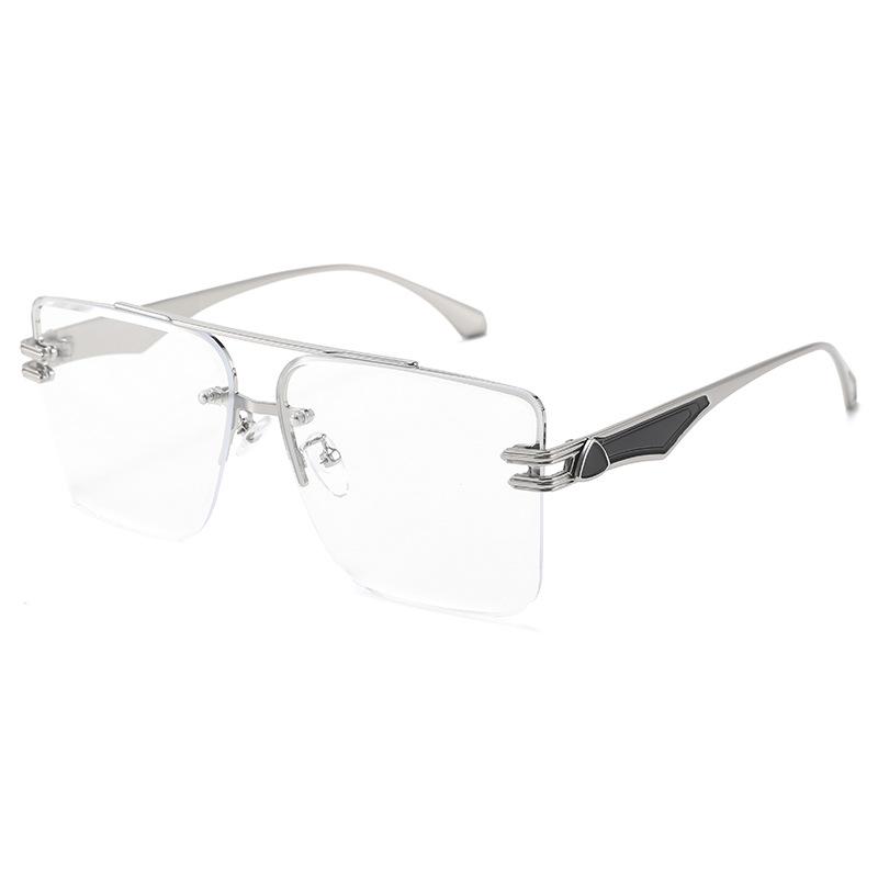 Double Beam Super Large Frame Half Frame Metal Double Beam Outdoor Sunshade Sunglasses Men'S Fashion Sunglasses
