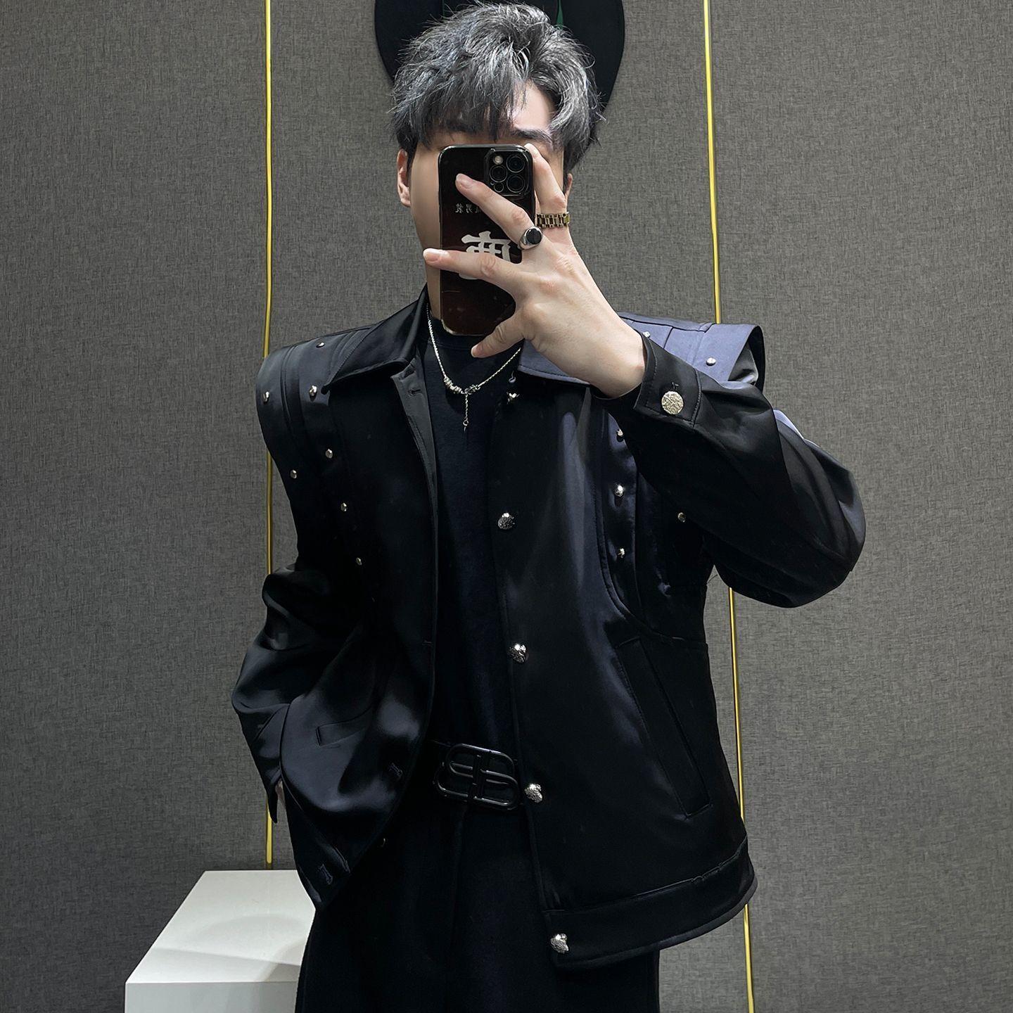 

2025 Двухслойная куртка Мужская Высококлассные пальто Красивая мотоциклетная куртка L чёрный