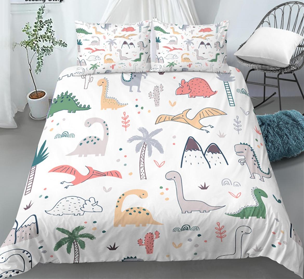 

3D Dinosaur Print Cozy Soft Duvet Cover Set Quen King-Sized Dimensionsd Dimensions Carton Beding Set Home Living Premium 3 Piece Set featuring 2 120*200cm Single