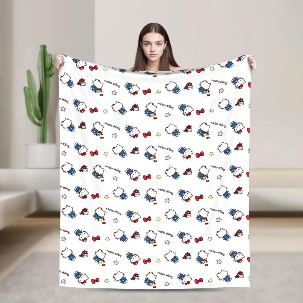 kawaii Hello Kitty Blanket Cute Cartoon Flannel Throw Blankets Home Couch Portable Lightweight Bedspreads