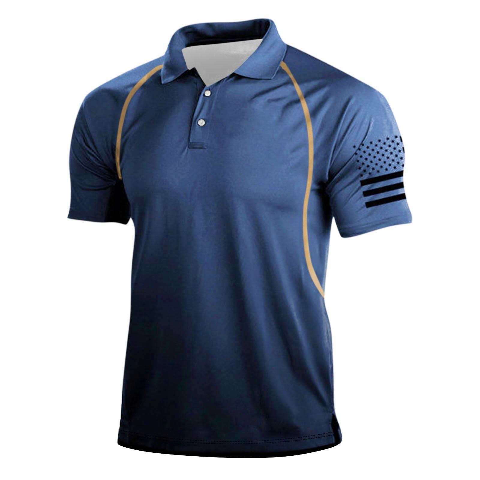 

Европейский и американский мужской топ в стиле ретро на открытом воздухе, топ с короткими рукавами и цифровой печатью L синий