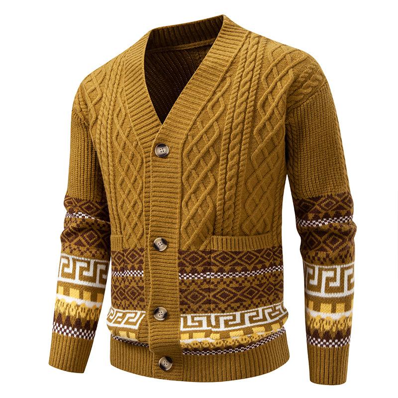 Men's Cardigan Sweater Jackets Cable Knitted V Neck Button up Sweaters Ribbed Textured Cardigan Sweater Jacket Casual Long Sleeve Sweaters for Men