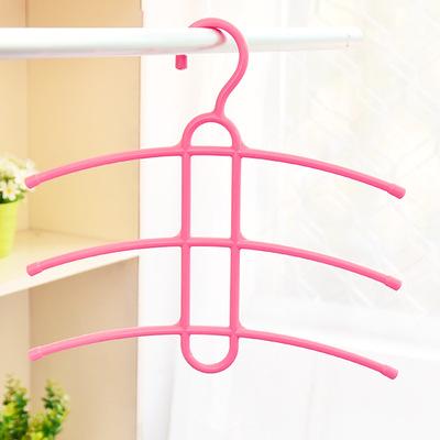 Plastic Fishbone 3 Layer Multifunctional Clothes Hanger Wardrobe Clothes Hanger Anti-skid Clothes Rack Organizer Space Saver Pink