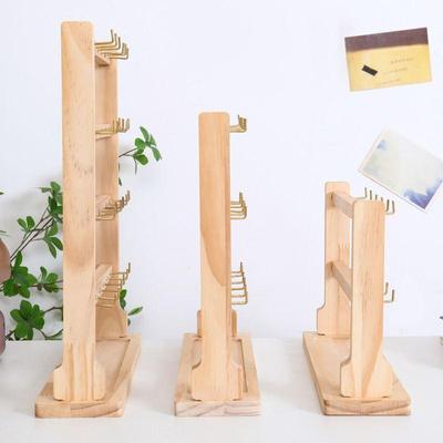 Solid Wood Jewelry Display Stand for Necklaces, Bracelets, and Earrings with Hooks and Keychain Props