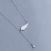 S925 Sterling Silber Weißer Perlmuttflügel Halskette High-End Wassertropfen Zirkon Fransen Anhänger Kalter Wind Einfache Schlüsselbein Kette