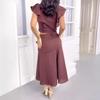 2024 European & American Summer Ruffle Sleeve Crop Top and High Waist Midi Skirt Set