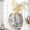 Silvery Geometry Vase Desk Decoration Flower Arrangement Artificial Flowers Decorative Floral Vases Room Aesthetic Decor