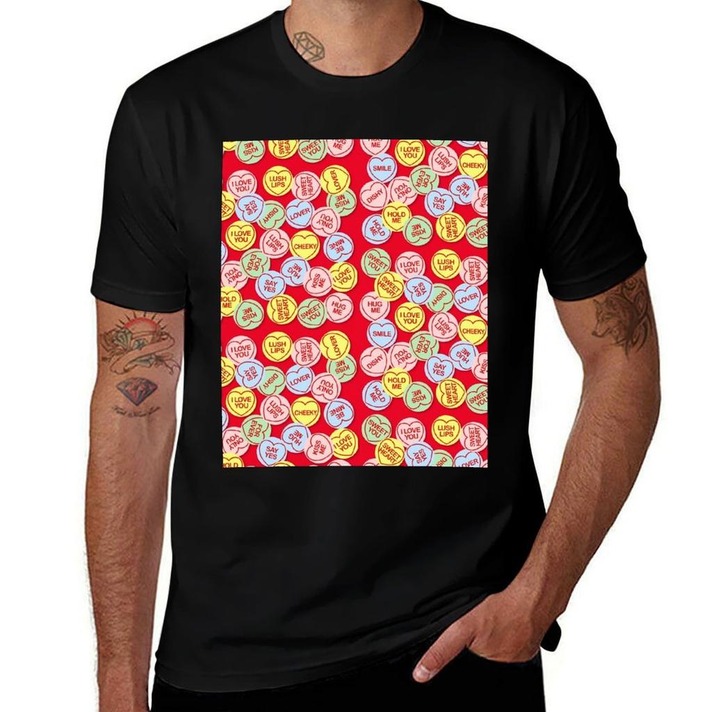 Love Hearts Red Background Tshirt Casual Loose Fit Short Sleeve Tshirt