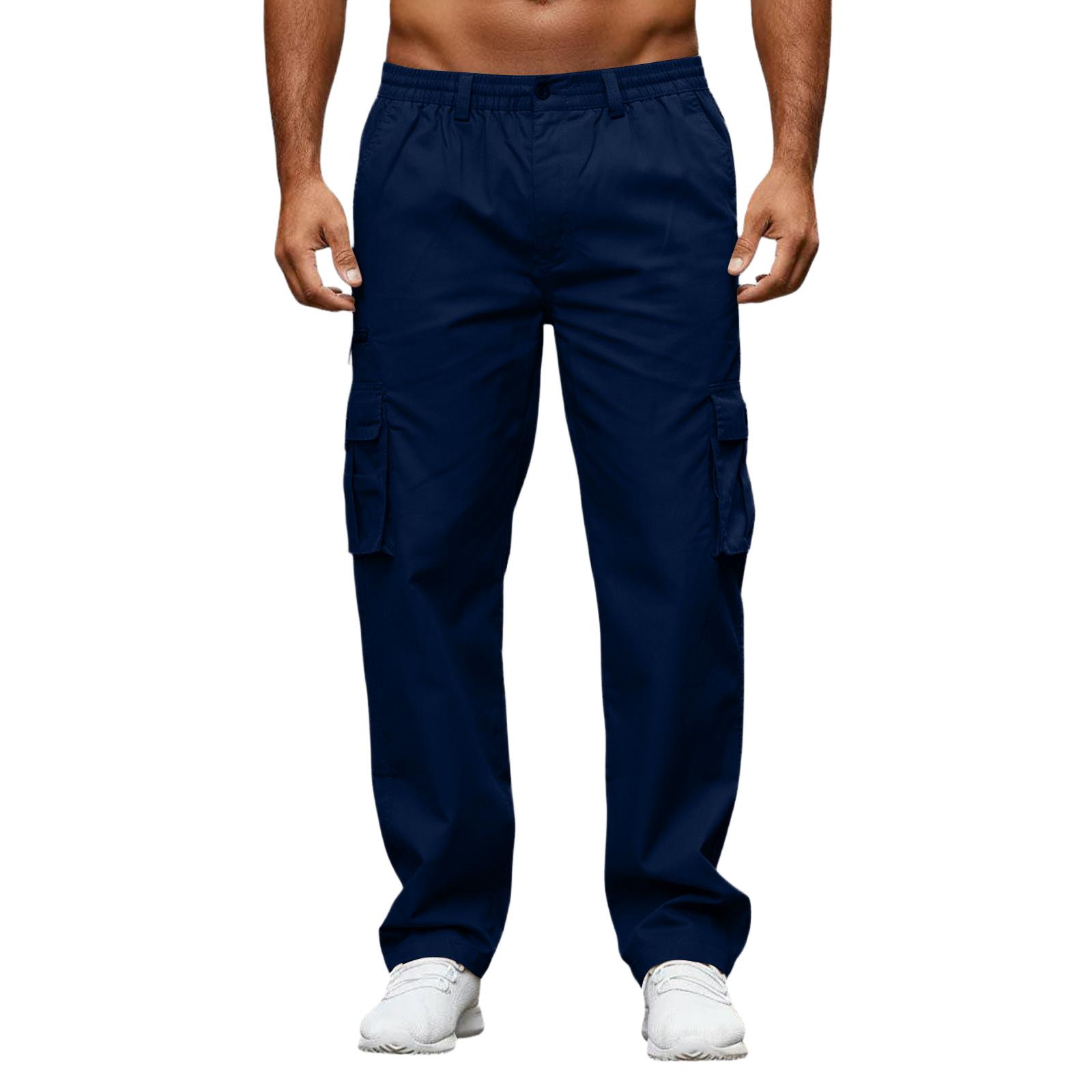 

Men s Workwear Casual Stretch Waistband Multi-Pocket Straight-Leg Pants M Темно-синій