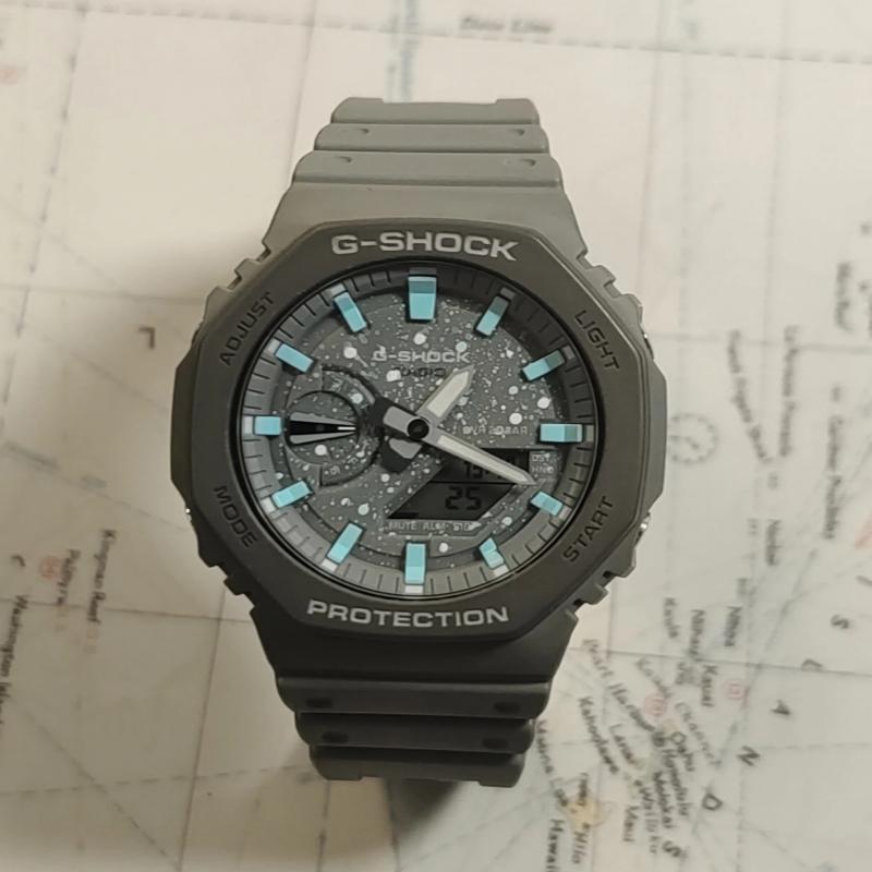 CASIO Customized watch modified series Farmer Oak Original resin strap GA-2100-SKE hand-painted GA-2100-1A1(Watch3-GaiZhuang-ShouHuiXiLieLanHeiWuShi