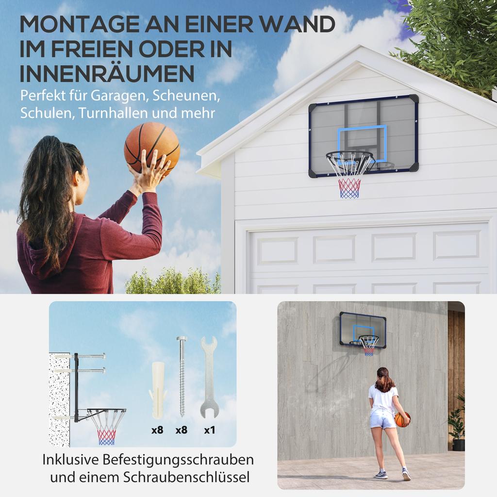 Basketballkorb, Universelle Wandhalterung, Reißfestes Netz, Rostfreier Stahlrahmen, 113 x 61 x 73 cm