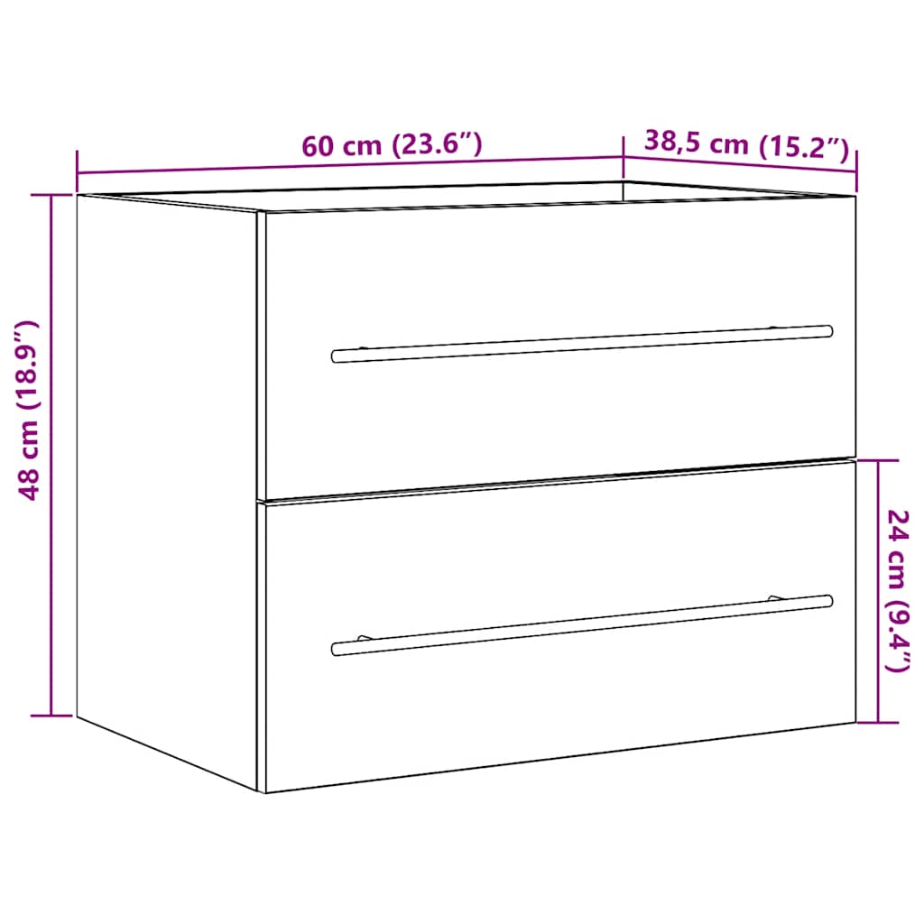 Bathroom Vanity Unit with Rustic Wood Effect 60 X 38.5 X 48 Cm