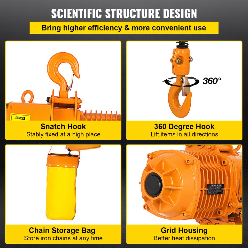 SucceBuy 2200Lbs Electric Chain Hoist 11 ft/min Single Phase Overhead Crane with G80 Chain Wired Control for Garage Lifting