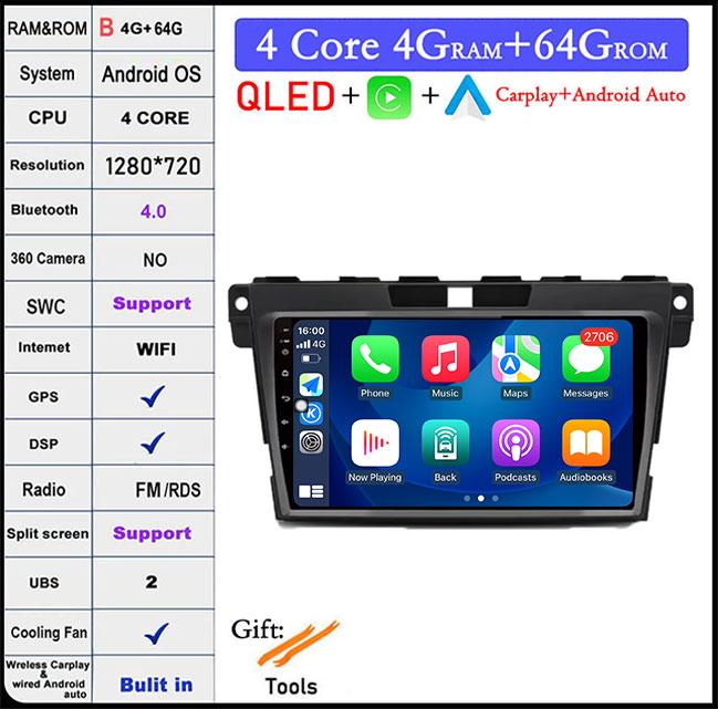 QLED Android 14 Car Radio For Mazda CX7 CX-7 CX 7 2008 - 2015 Car Multimedia Navigation GPS Video Carplay Auto BT RDS Stereo