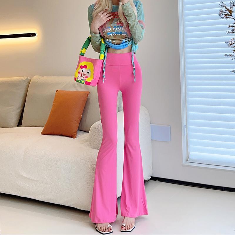 Spring Thin Women's High-waisted Flared Pants Slim Fit Trousers Printed Stretch Flared Pants
