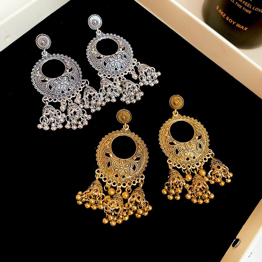 Round Hollow Bell Tassel Drop Earrings for Women 2025 New Retro Ethnic Style  Light Luxury High-end Zircon Girl Accessories