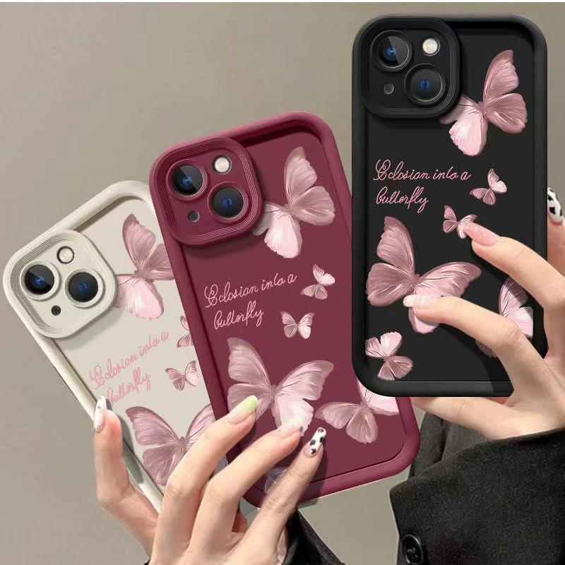 Pink Butterfly Soft Silicone Phone Case For IPhone 16 11 13 14 12 Mni 17 Pro Max 15 Plus 17 Air Shockproof Cover