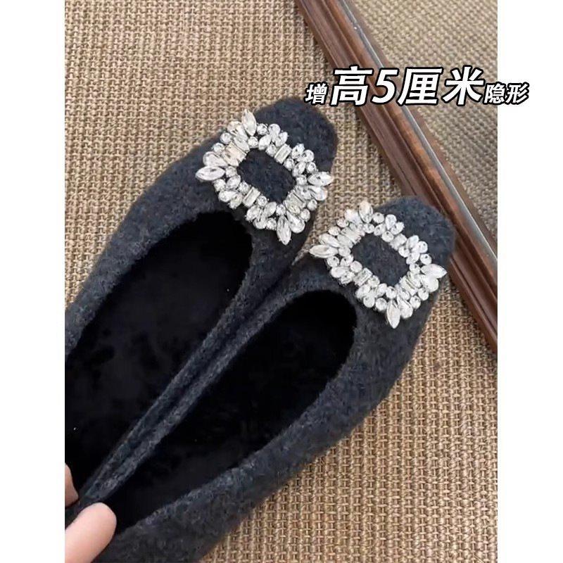 Inner height increase French new Mary Jane feeling spring square head single shoes women's shoes shallow mouth rhinestone 2025