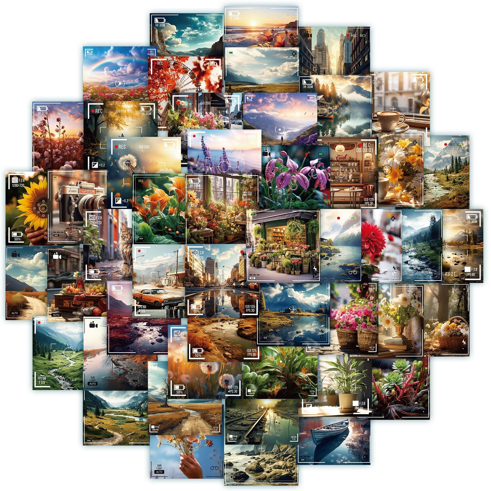 

50 Наклейки в стиле ретро, реалистичные, с растениями, цветами, пейзажами для фотосессий