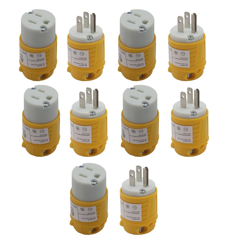 5 Set Straight Blade Electrical Plug and Connector Kit 15 Amp 125V 5-15P 5-15R