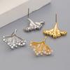 Shiny Metal Ginkgo Leaf Inlay Rhinestone Stud Earrings for Women Exquisite Gold Color Leaf Irregular Earrings Fashion Jewelry
