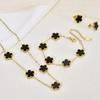 Lucky Four Leaf Clover Jewelry Set Titanium Steel Necklace Earrings Bracelet 18K Gold Plated Women 2025