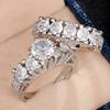 Huitan Sparkling Cubic Zirconia Set Rings for Women Engagement Wedding Fashion Jewelry Double Stackable Set Rings Chic Accessory