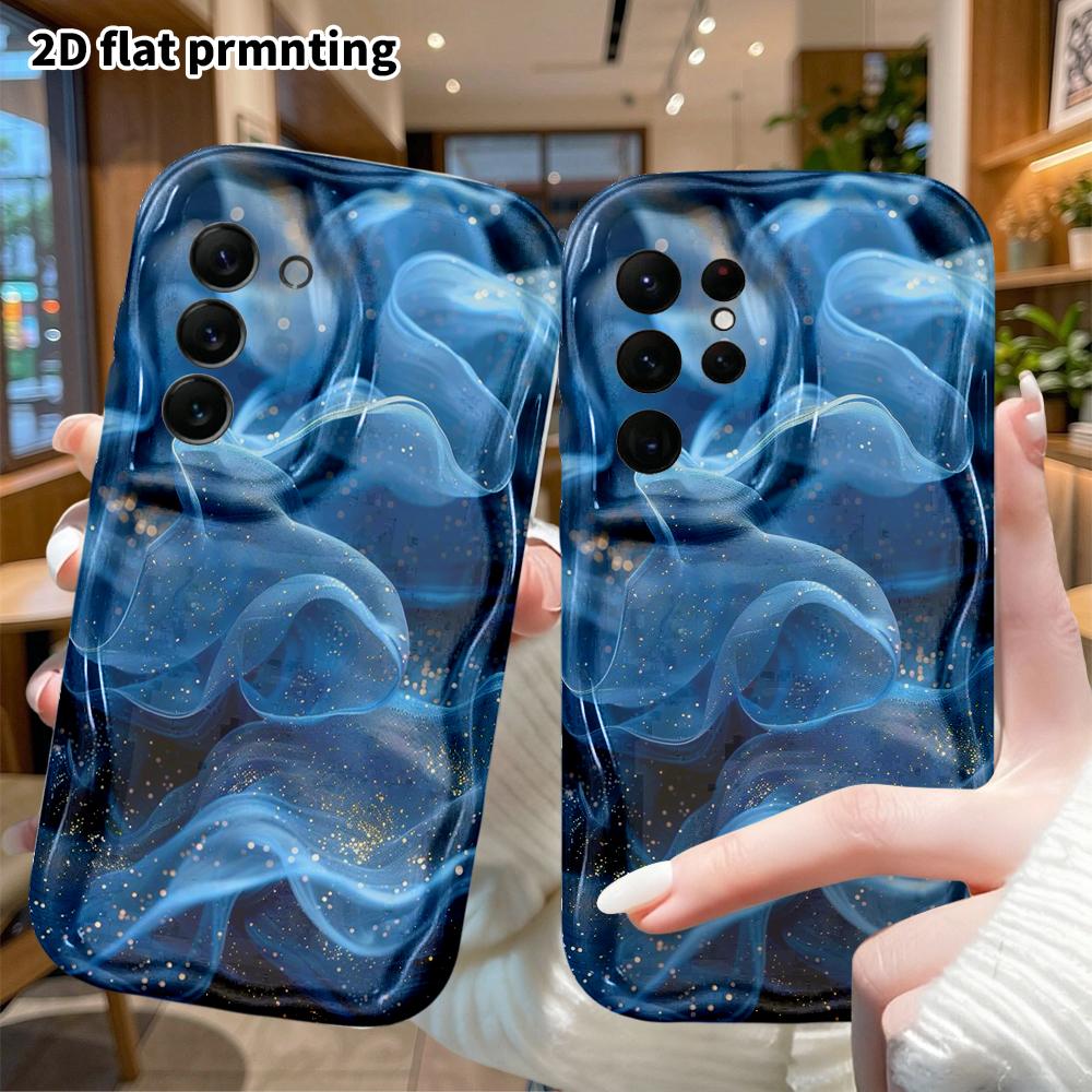 Phone Case: 2D Flat, Suitable for Samsung Galaxy A34 A35 M05 M06 S20 S22 S21 FE Plus 5G Protective Case, Deep Sea Blue with Glitter, Perfect Christmas