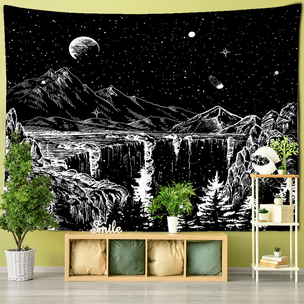 Black Cosmic Night View Tapestry Wall Hanging Psychedelic Witchcraft Hippie Tapez Art Aesthetics Room Home Decor