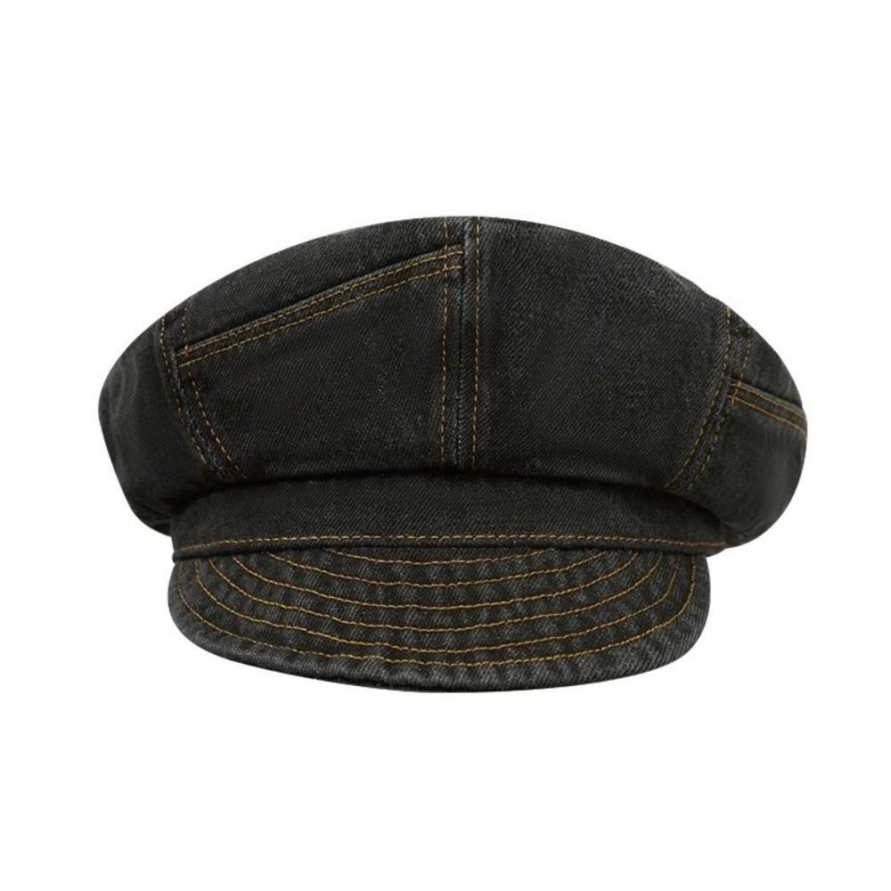 Cloud Octagonal Cap Vintage Peaked Hat Korean Washed Denim Beret  Women