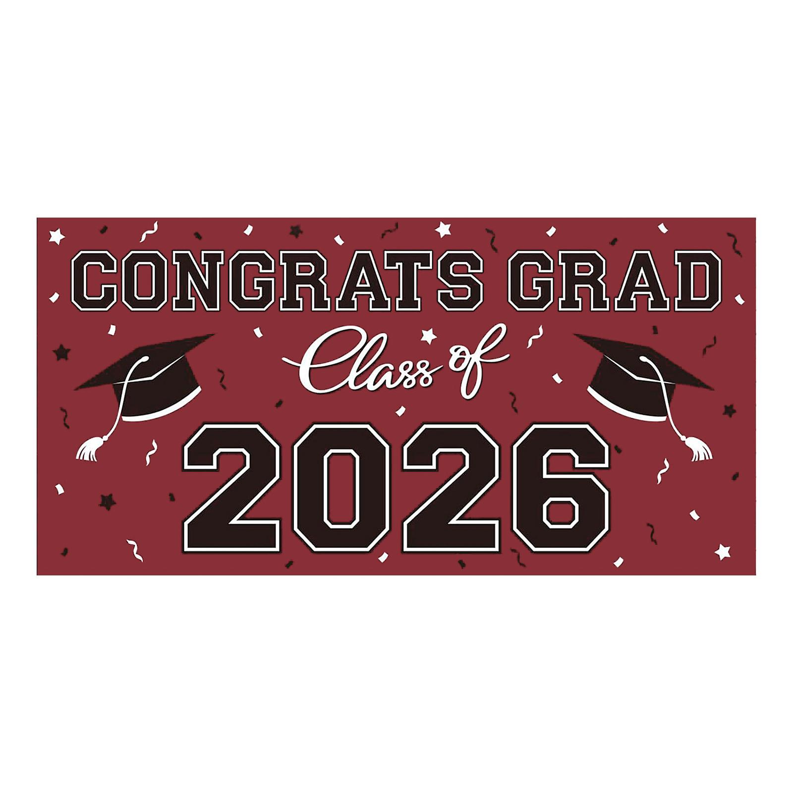 

Graduation Banner Class of 2026 Large Congrats Grad Banner with Graduation Cap Print for Party Decoration Indoor Outdoor One Size винний