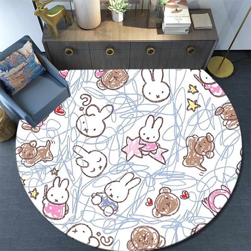 Miffy,Round Area Rug,Carpet Rug for Living Room Bedroom Sofa Playroom Decor,Non-slip Floor Mat