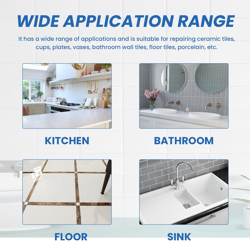 100g Tile Repair Glue Fast Drying Waterproof Patch Paste for Bathroom Kitchen Floor Wall Cracks Holes Includes Scraper Sandpaper