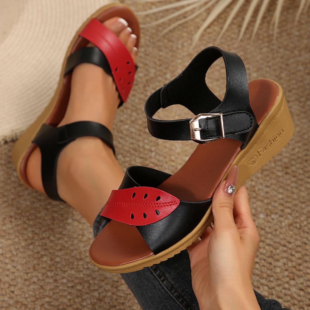 Fashion Women's Mix Color Wedge Sandals Summer 2025 Comfortable Non Slip Beach Shoes Woman Fashion Buckle Strap Platform Sandalias Mujer