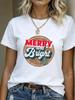 (Asian Size) tree watercolor  T Shirt Print Casual New Year Short Sleeve T-shirts Merry Christmas Fashion Women's Top O-neck Clothing Graphic Tee