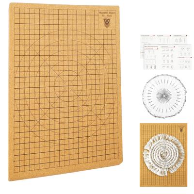 Knit Macrame Board with Grids Double Sided Cork Board Reusable Macrame Project Board with 30 T Pins DIY Braiding Craft Supplies