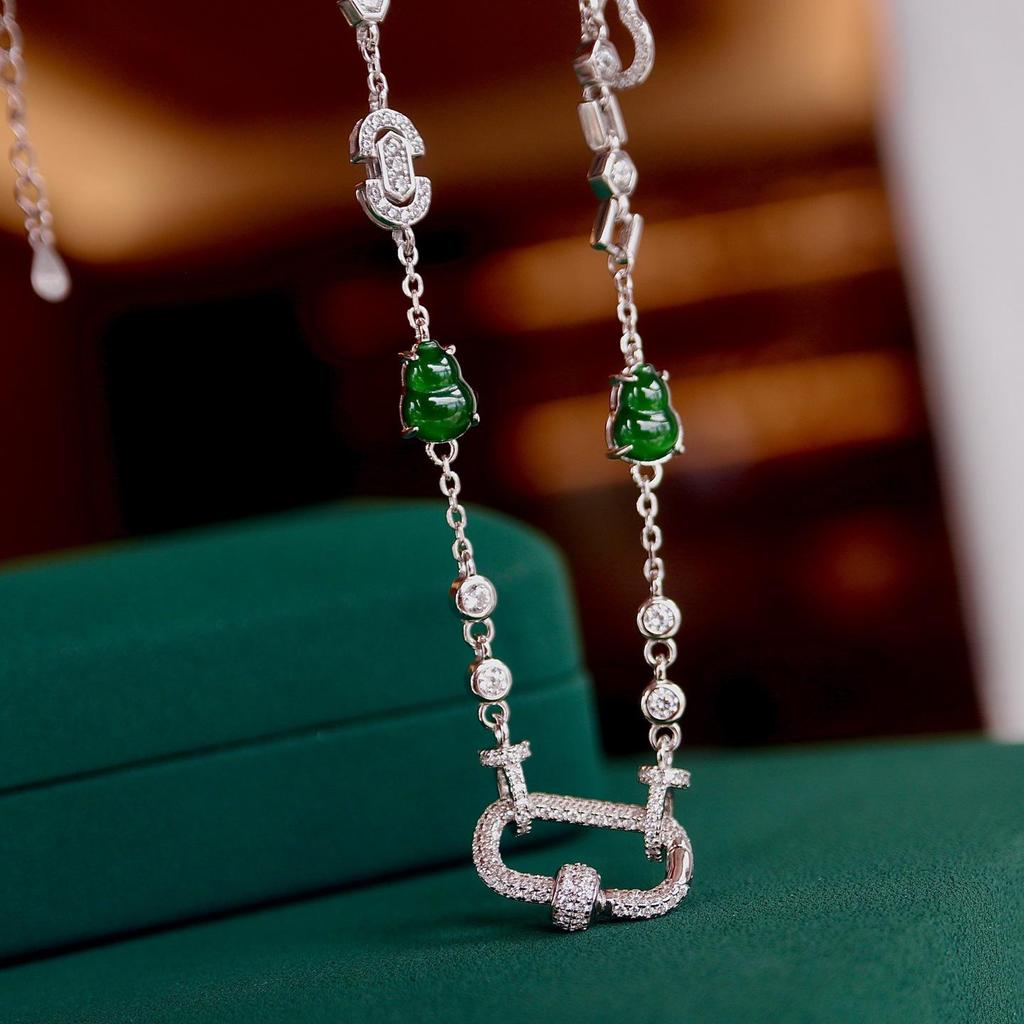 Natural Jade Gourd S925 Sterling Silver Necklace