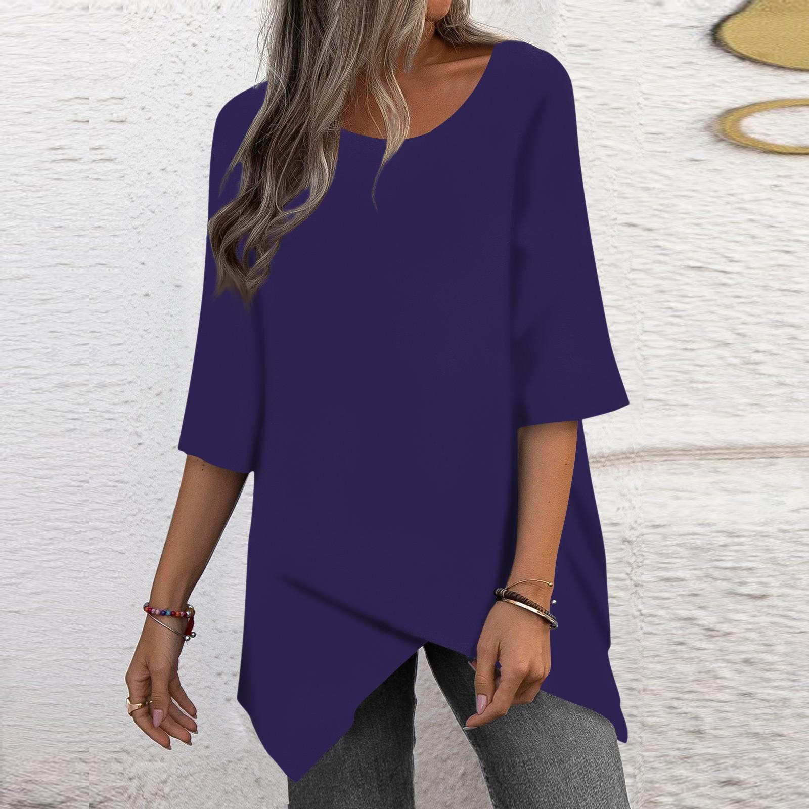 

Women s Shirt Blouse Casual Loose Shirts 3/4 Sleeve Print Round Neck Tops ColorTops T-shirts Tee XXL