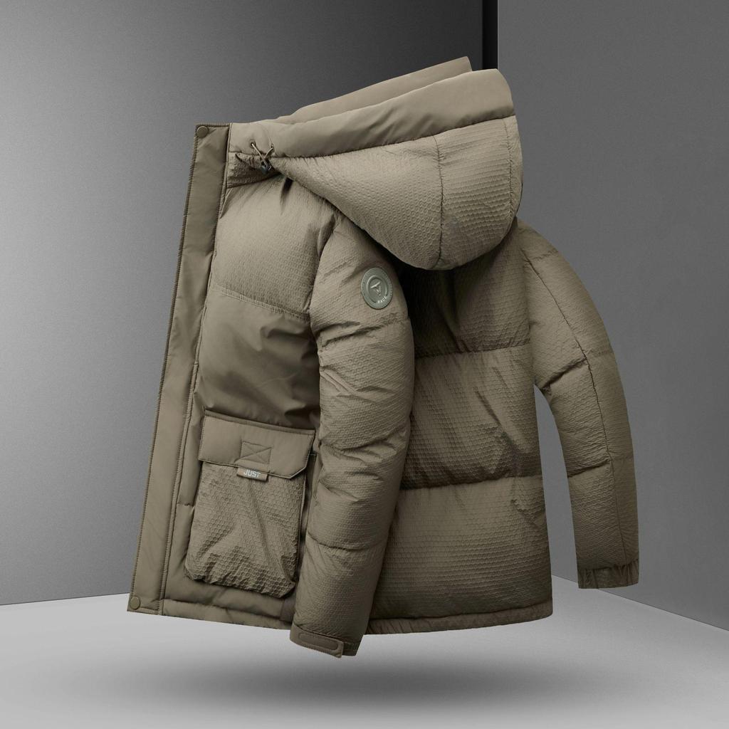 2024 Men's Korean-Style Warm Hooded Down Jacket - Solid Color, Versatile & Handsome for Winter