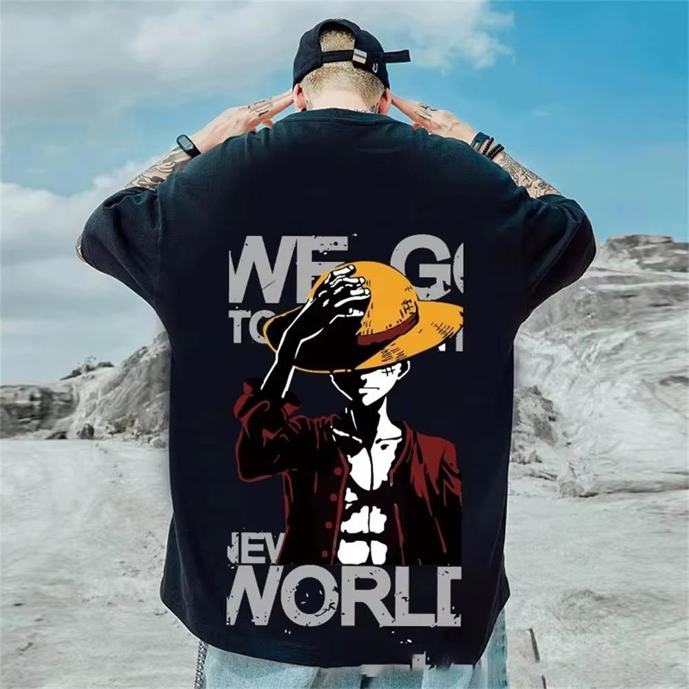 Mens TShirt One Piece Luffy Anime Summer Y2K Clothes Harajuku Women Oversized Short Sleeves Tee Casual Cotton Tops Streetwear